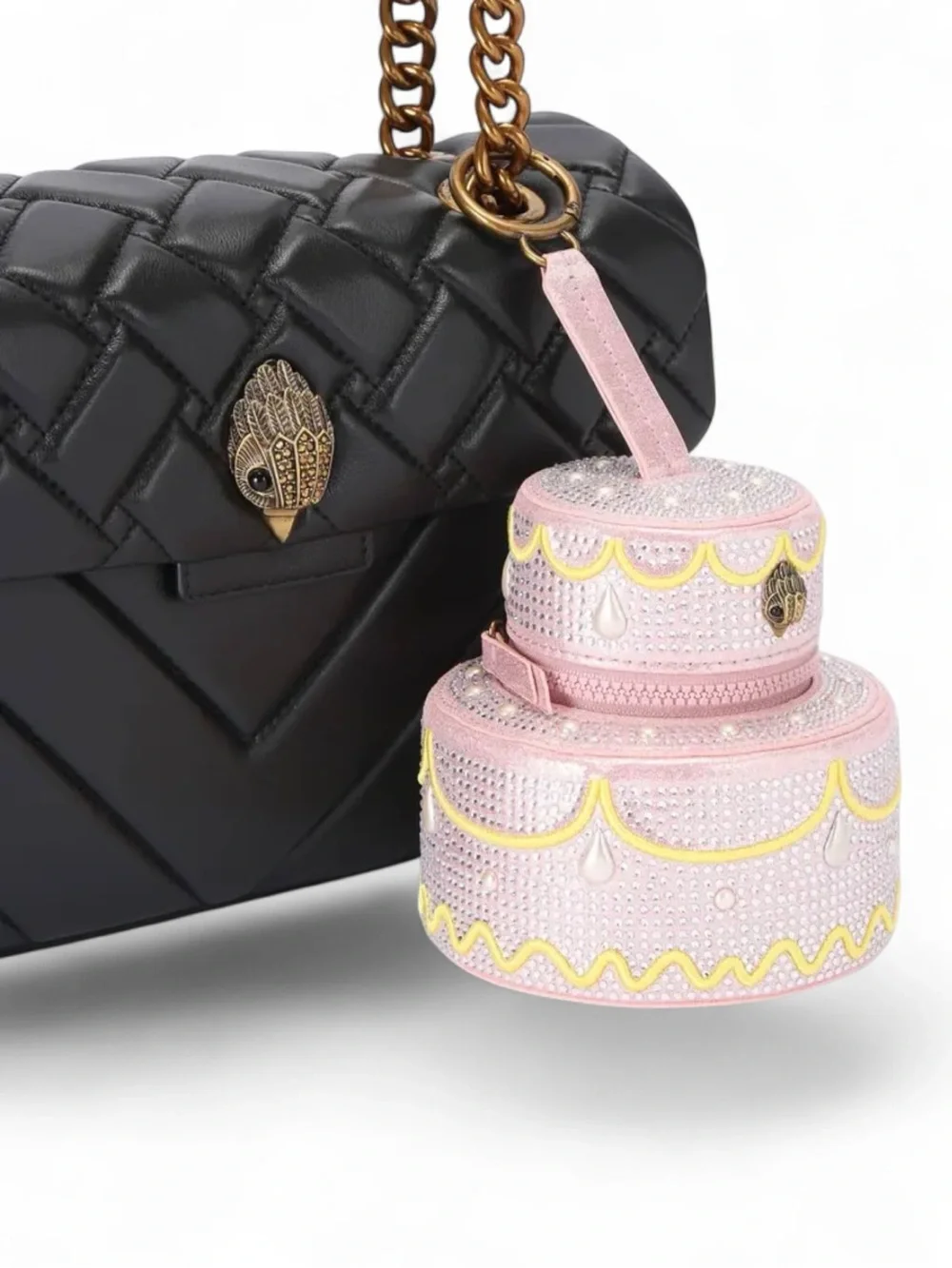 ✨💎VIRAL💎✨ NWT KURT GEIGER Pave Crystal Pink Cake-Shape Micro Bag Charm w/Dusty - Picture 3 of 6